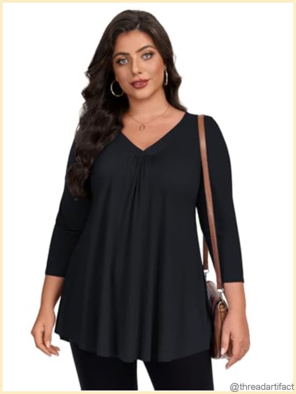 LARACE Womens Tunic Top 3/4 Sleeve V-Neck Blouse Plus Size Fall Layering